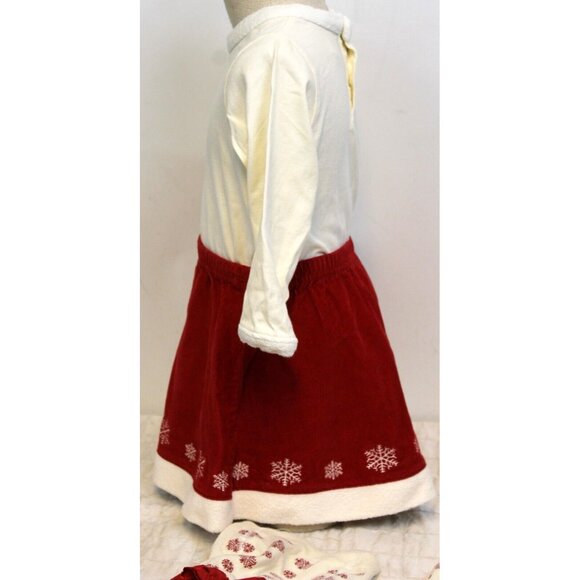 Hanna Andersson Baby Sz 80 US 2 Red & White 3pc Winter Outfit Shirt Skirt Tights - Picture 4 of 7